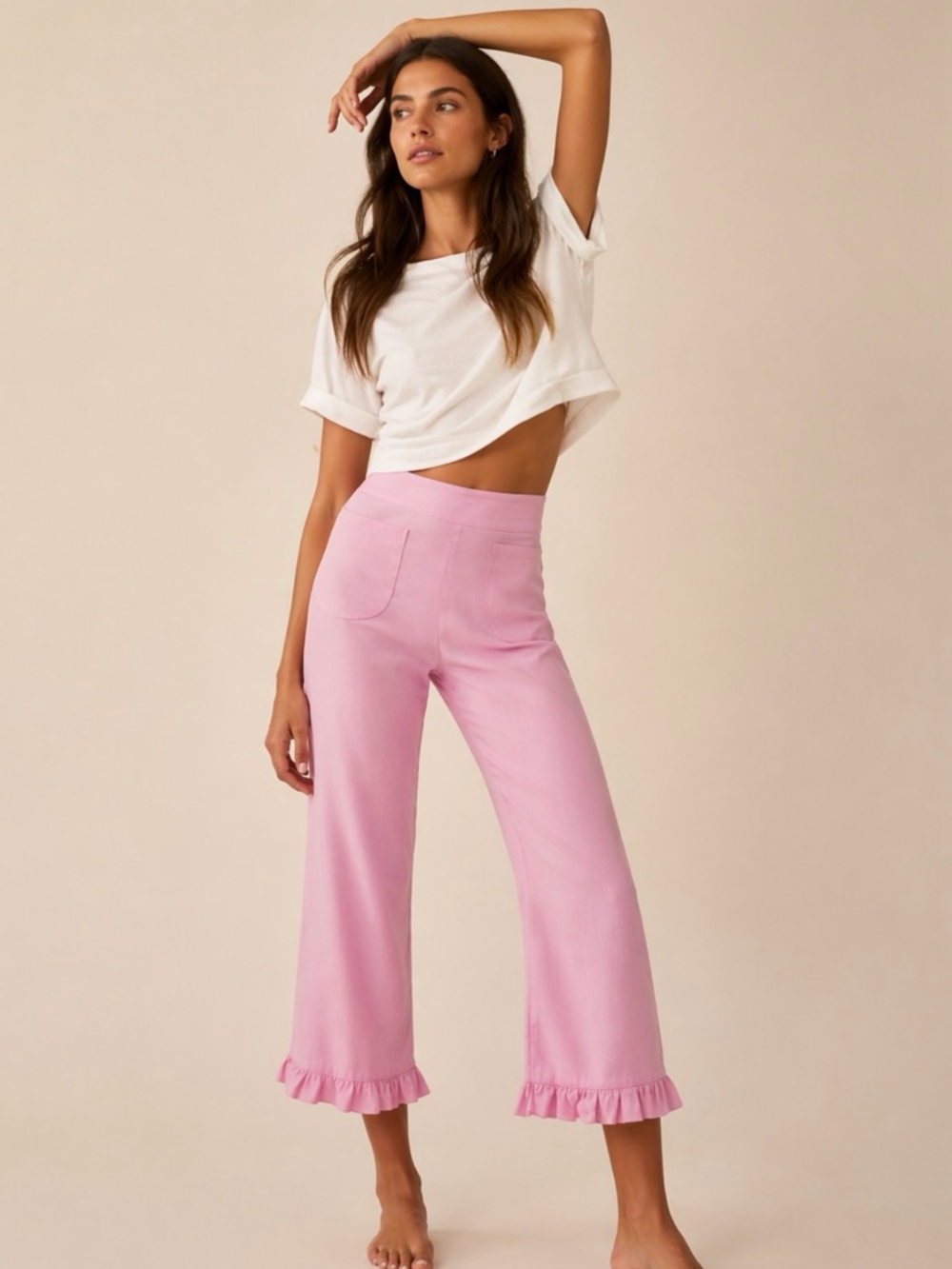 Anthropologie MAEVE Colette Ruffle Hem Wide Leg Pants Size 28